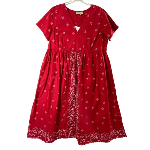 Womens Midi Dress Size XL Red Bandana Print Western Cowgirl Pockets Prairie - Picture 1 of 12
